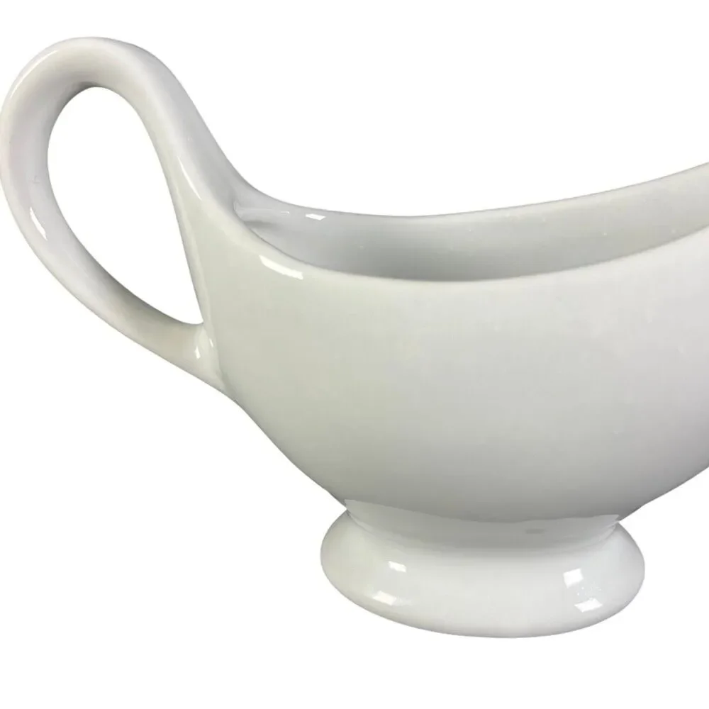 Vintage BIA Cordon Bleu White Porcelain Gravy Boat Sauce Pitcher Pedestal Base